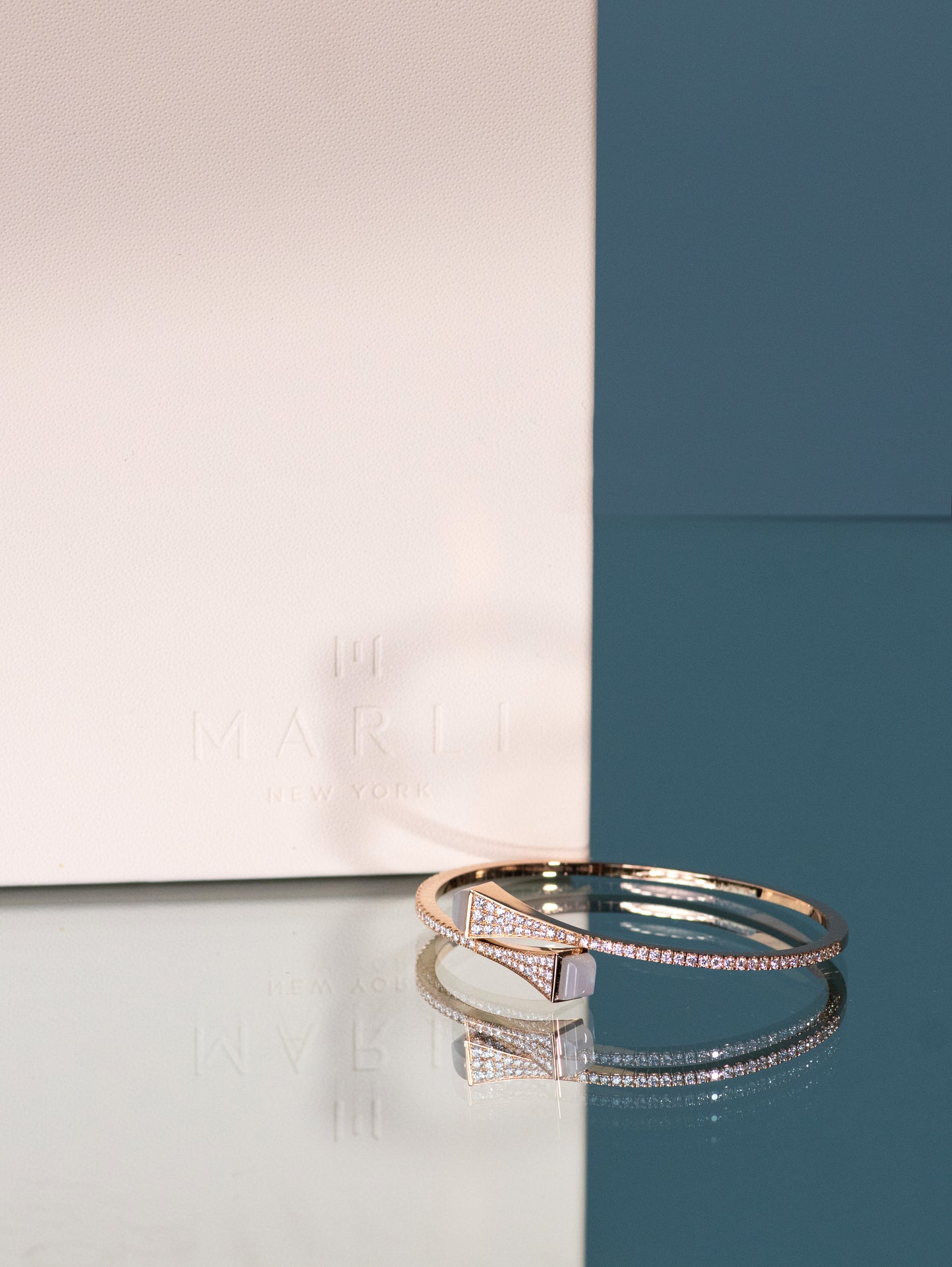 Marli Cleo Pink Gold Bangle w/ Diamond & Moon Stone and Earrings w/ Diamond Full Pave