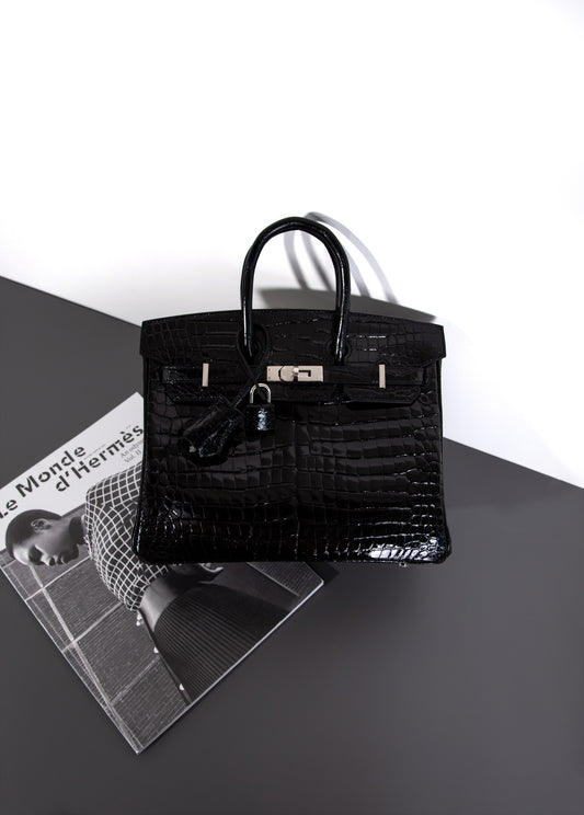 Hermès Birkin 25 Black Shiny Crocodile PHW
