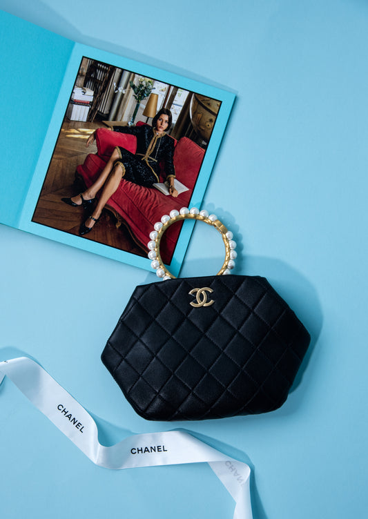 Chanel Pearl Handle Quilted Lambskin Clutch