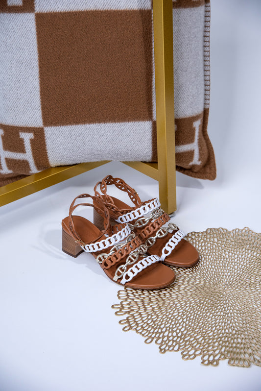 Hermès Chaine Sandals in Gold/White/Metallic