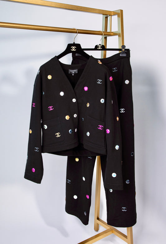Chanel Black CC Gem Jacket & Pants