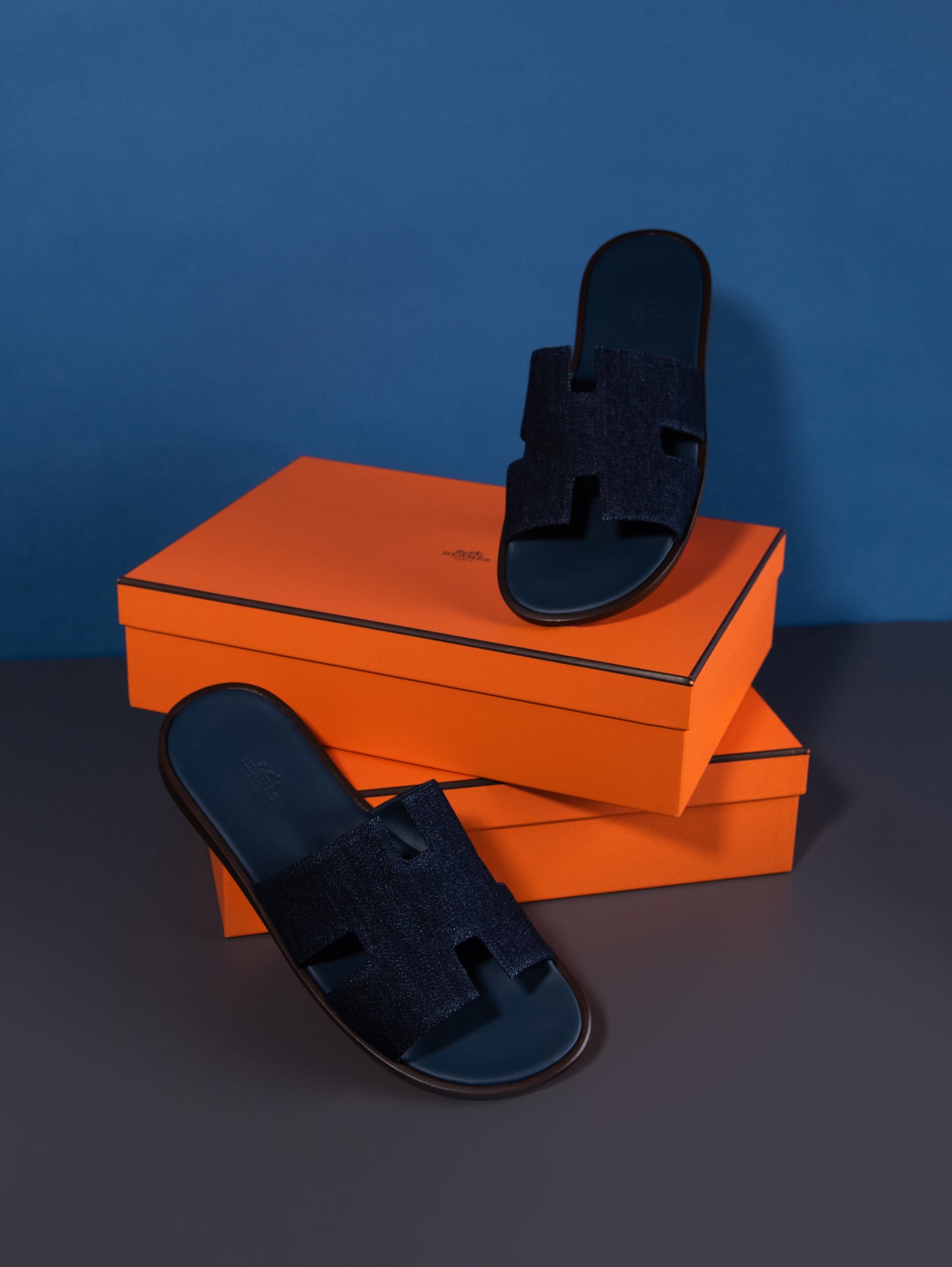 Hermès Izmir Dark Denim Sandals
