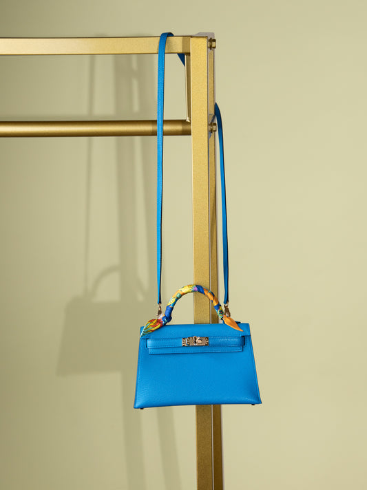Hermès Mini Kelly 20 Chevre Mysore Blue Frida GHW