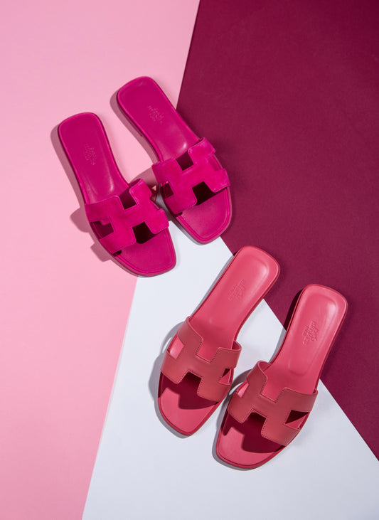 Hermès Oran Sandals in Rose Boisé & Fuchsia