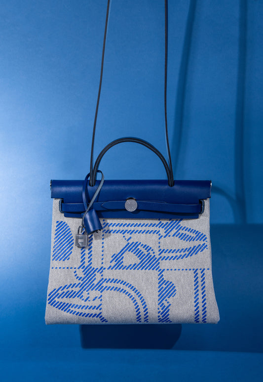 Hermès Herbag 31 in Bride De Gala Bleu France/Ecru