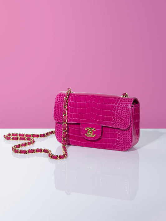 Chanel Hot Pink Crocodile Mini Flap Bag