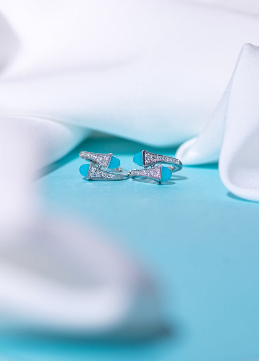 Marli Cleo Diamond Huggie Sea Blue Chalcedony Earrings