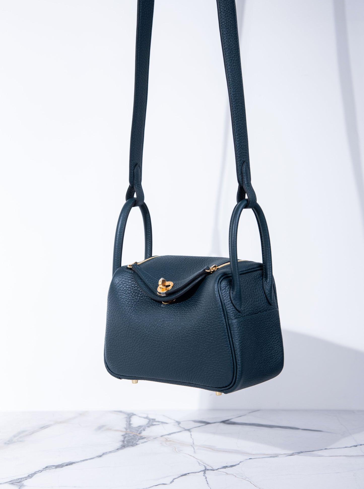 Hermès Mini Lindy in Vert Cypress GHW with Twilly
