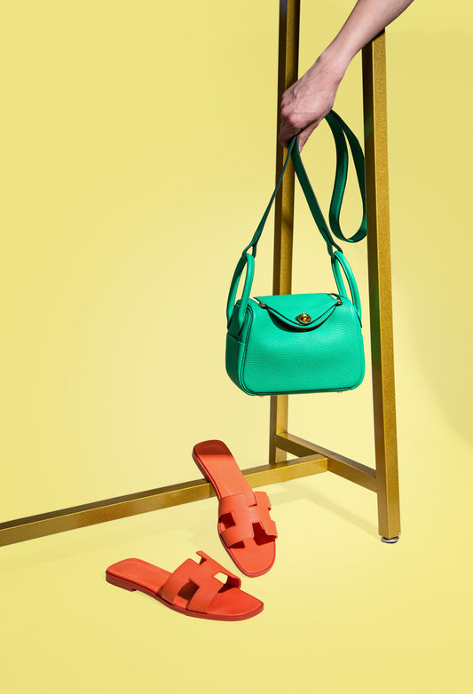Hermès Mini Lindy 20 Menthe GHW & Rose Sorbet Oran Sandals