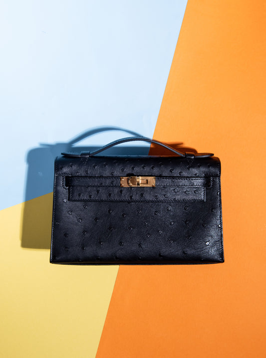 Hermès Kelly Pochette Ostrich Black GHW
