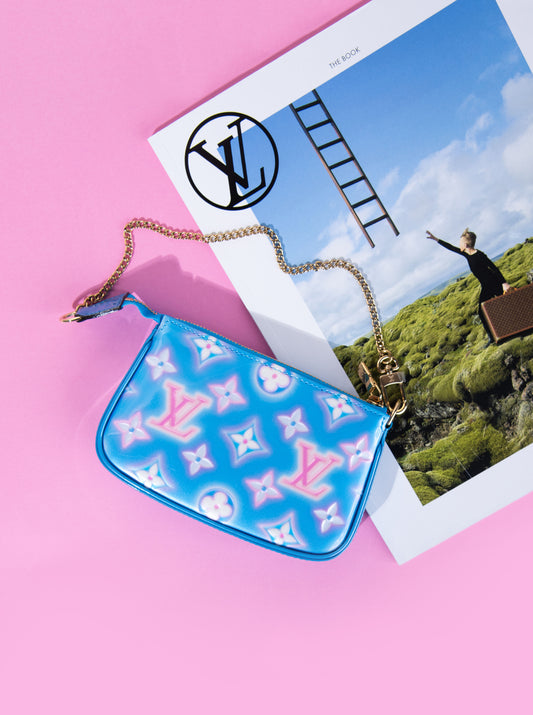 Louis Vuitton Vernis Valentine Mini Pochette Accessories in Baby Blue Neon
