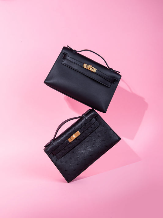 Hermès Mini Kelly Black Pouchette & Ostrich Mini Kelly Black Pouchette GHW