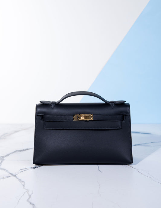 Hermès Mini Kelly Black Pochette GHW
