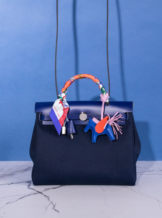 Hermès Herbag 31cm Blue Marine with Twilly