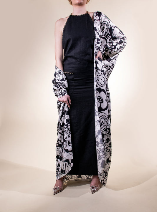 Chanel Coat Printed Silk Twill in White & Black