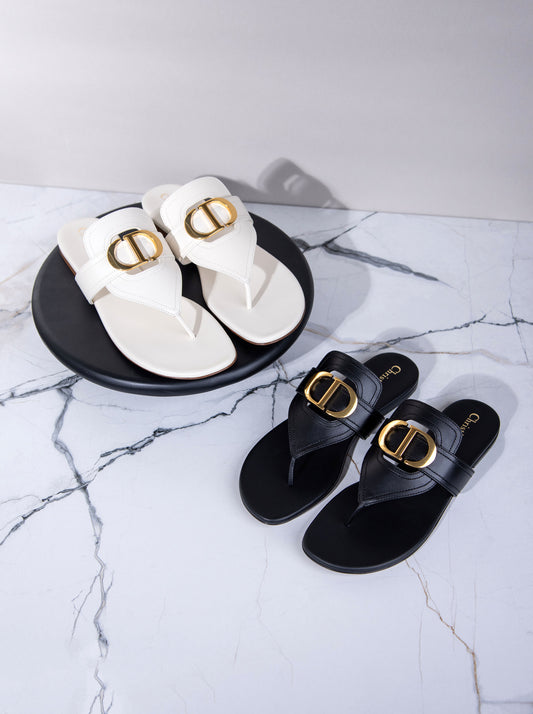Dior 30 Montaigne Flat Thong Sandals in White & Black