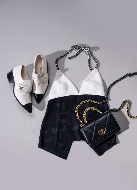 Chanel Summer Top with Chanel 19 Wallet on Chain & Chanel Classic Loafers