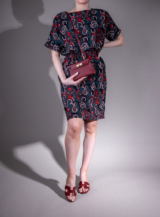 Hermès Short Caftan Dress with Mini Kelly 20 Chevre in Rouge H GHW