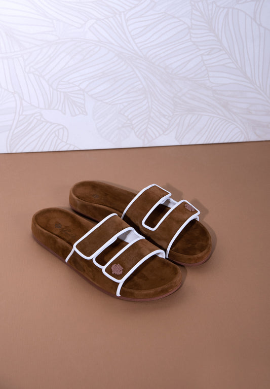 Loro Piana Waikiki Suede Slip-On in Saddle Brown/White