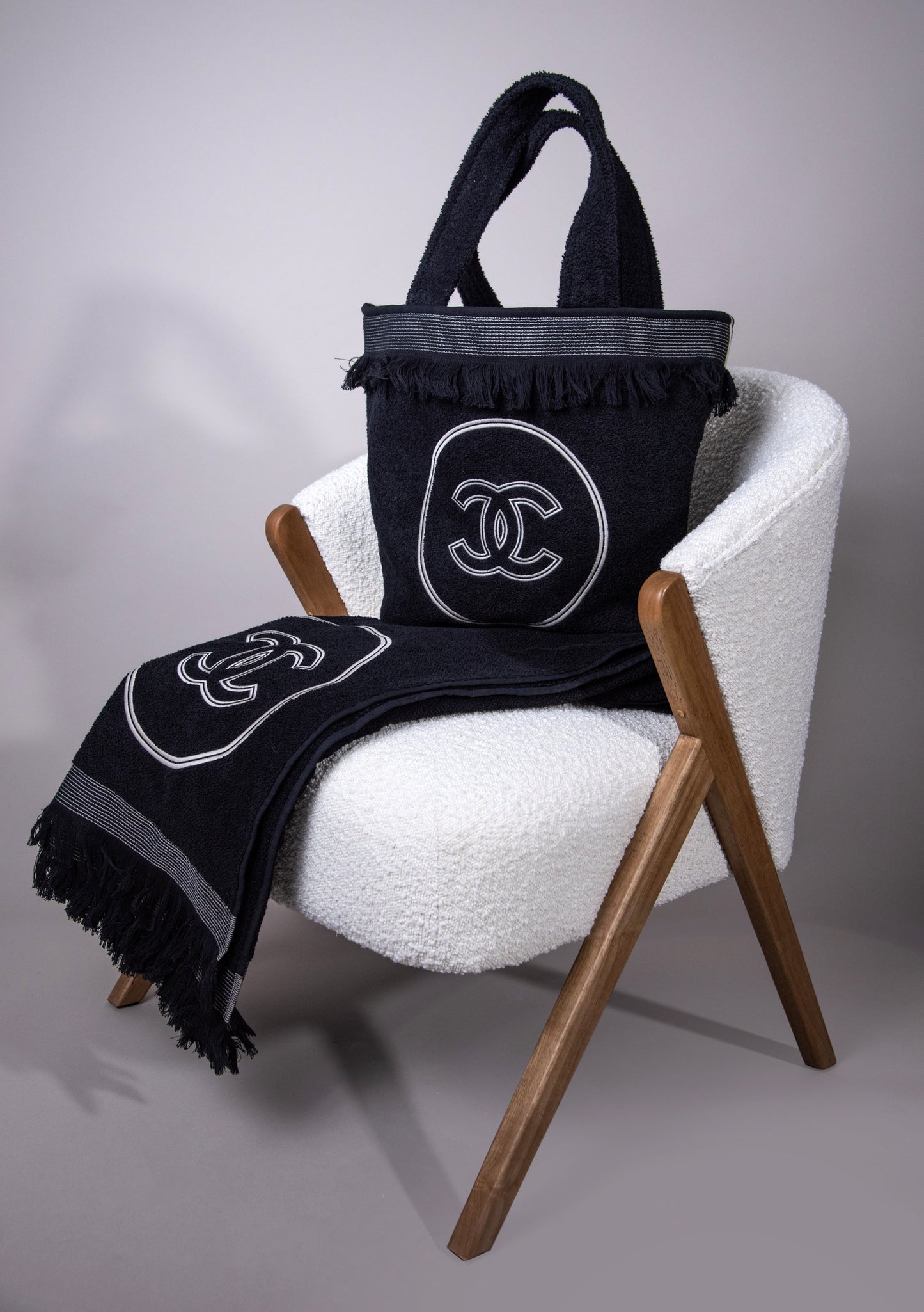 Chanel Black Tunic & CC Black Beachwear Tote Bag with Towel