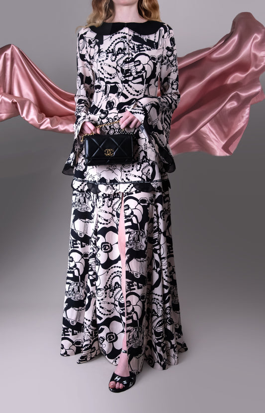 Chanel Silk Crepe Dress with Chanel 19 Wallet on Chain