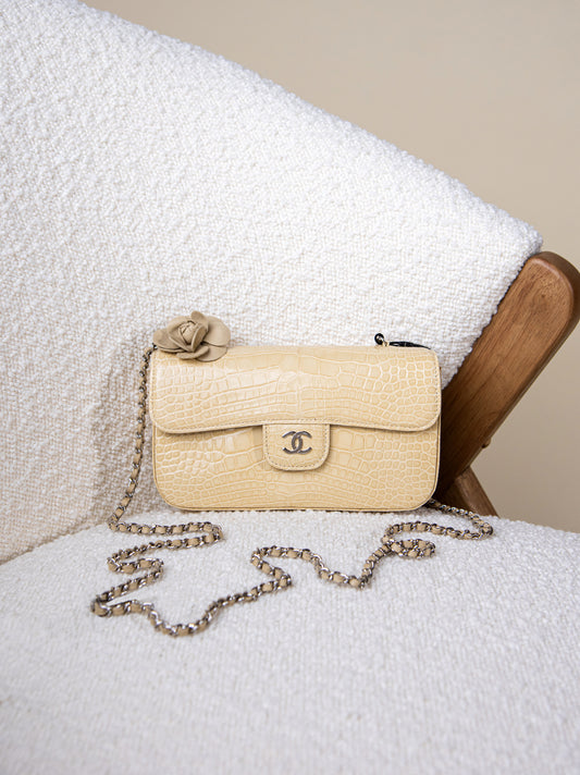 Chanel Mini Classic Yellow Flapbag in Shiny Crocodile