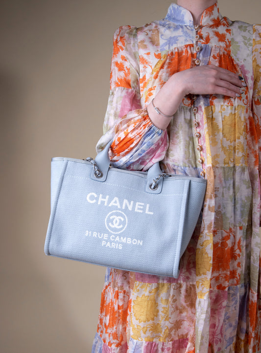 Chanel Deauville Light Blue Shopping Bag