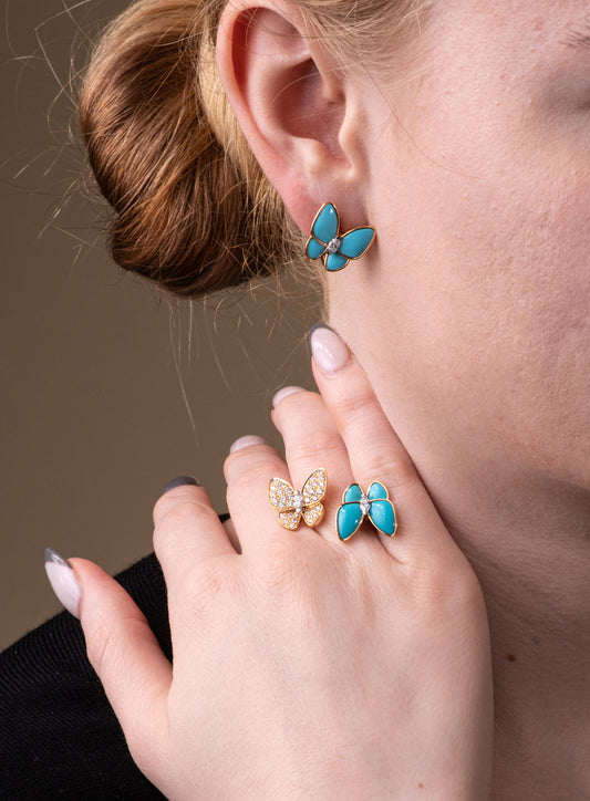 Van Cleef & Arpels Fauna Two Butterflies Ring and Earrings