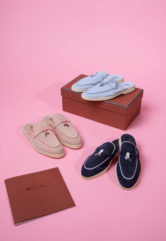 Loro Piana Loafers in Blue/Pink Sand/Navy Blue