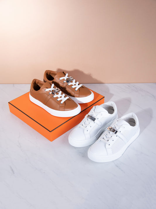 Hermès Gold Calfskin Day Sneakers & White Calfskin Day Sneakers