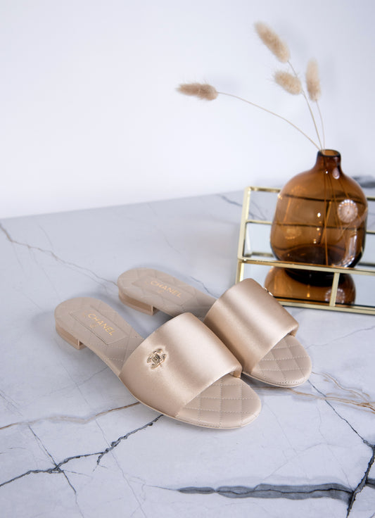 Chanel Satin Mules in Beige