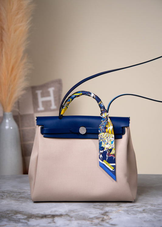 Hermès Herbag 31 in Blue Sapphire/Beton