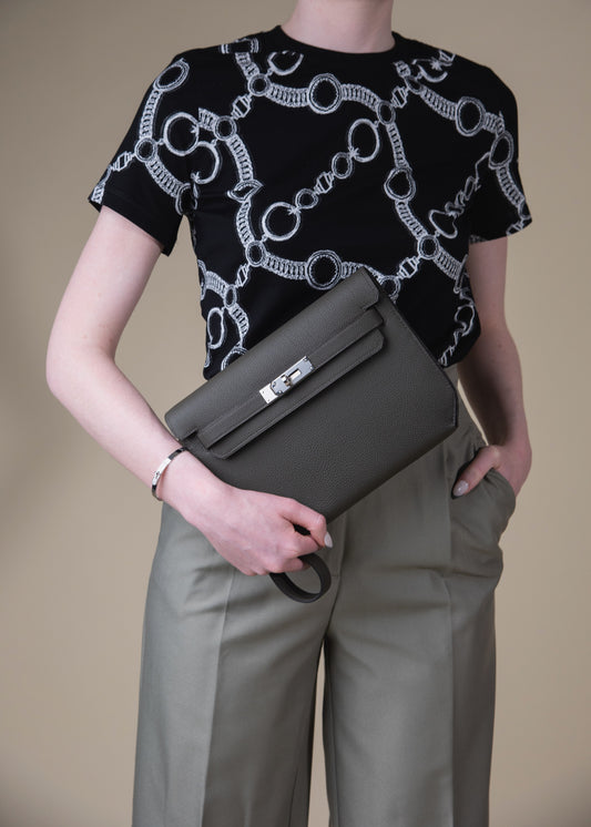Hermès Kelly Depeches Clutch Vert De Gris PHW