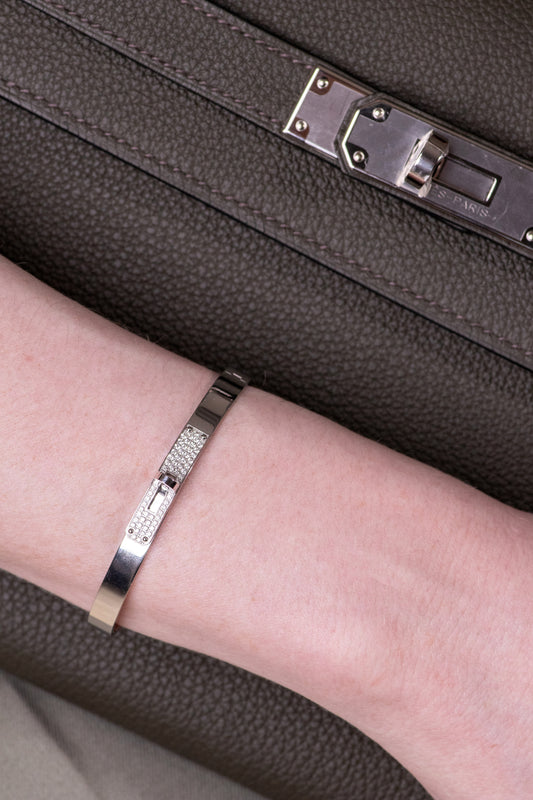 Hermès 18k White Gold Diamond PM Kelly Pave Bracelet
