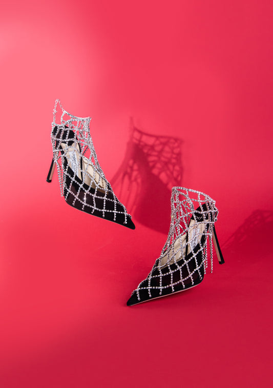 Jimmy Choo Black Suede Mules with Crystal Chains