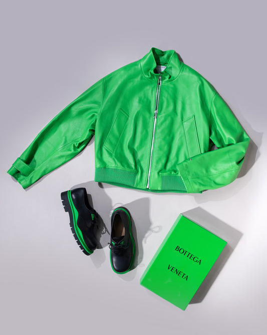 Bottega Veneta Parakeet Jacket and Tire Leather Black/Grass Shoes