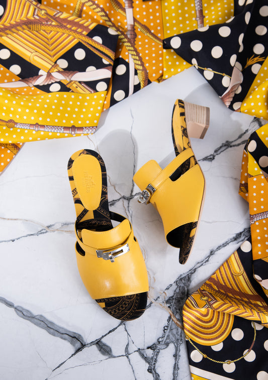 Hermès Candy Goatskin Jaune Sandals