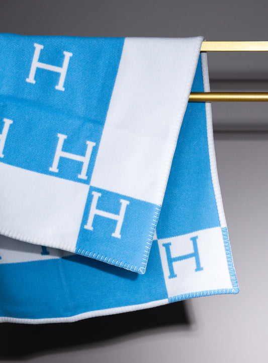Hermès Avalon Baby Blanket in Blue Genievre White