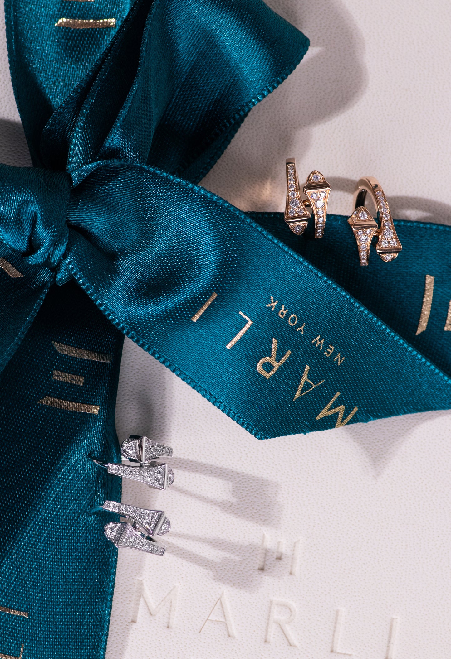 Marli Cleo Full Diamond Huggie Earrings in Rose Gold & White Gold