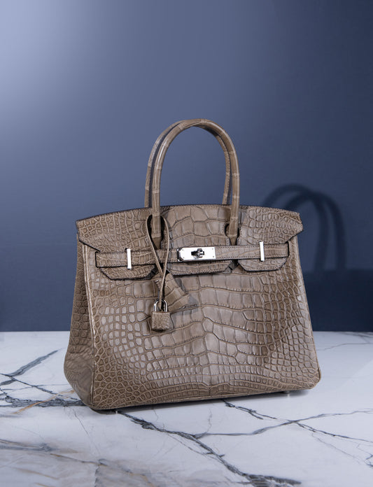 Hermès Birkin Crocodile 30 in Gris Tourterelle PHW