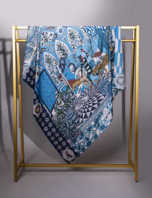 Hermès La Danse des Amazones Shawl in Blue/Gray/Green