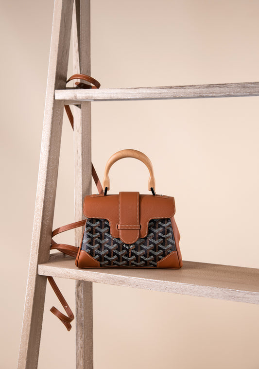 Goyard Mini Saigon Bag in Tan & Black