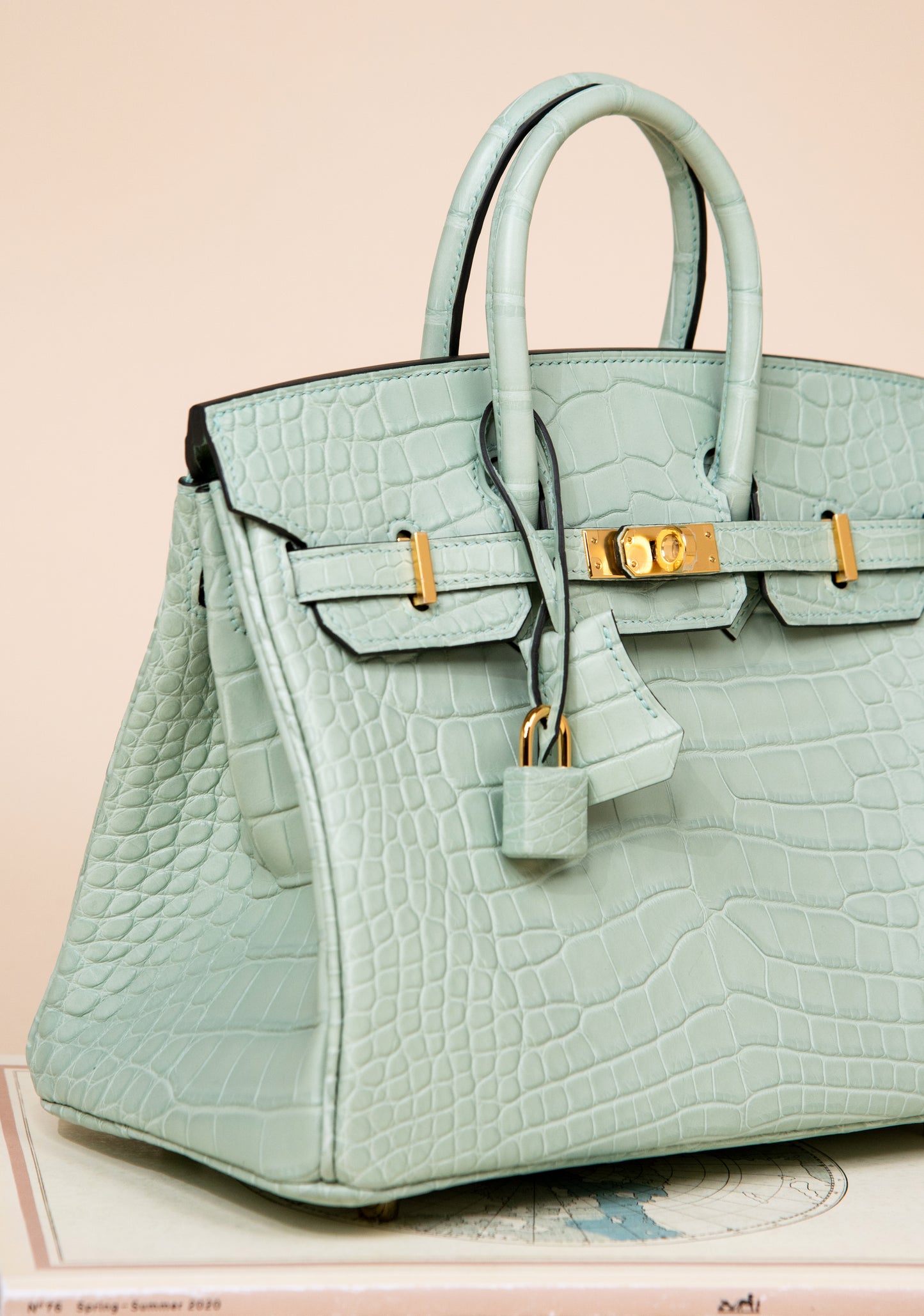 Hermès Birkin 25 Matte Alligator in Vert D'eau GHW
