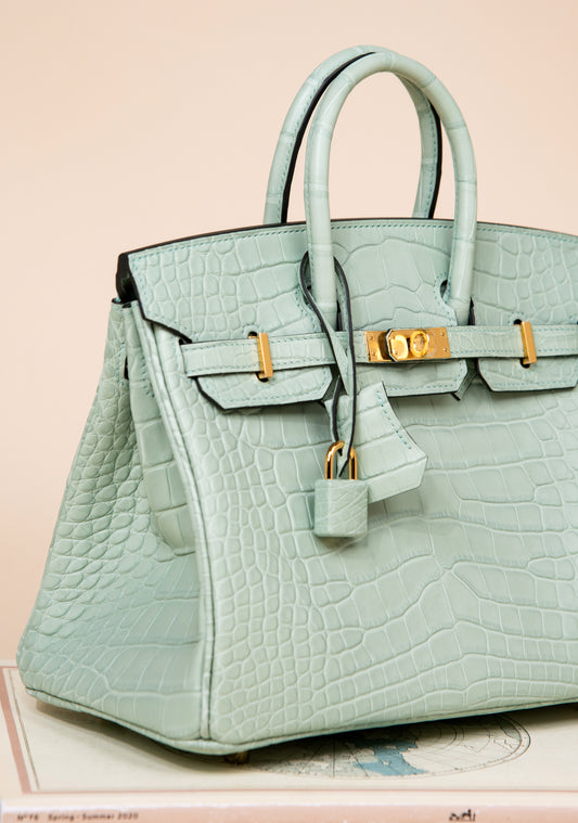 Hermès Birkin 25 Matte Alligator in Vert D'eau GHW