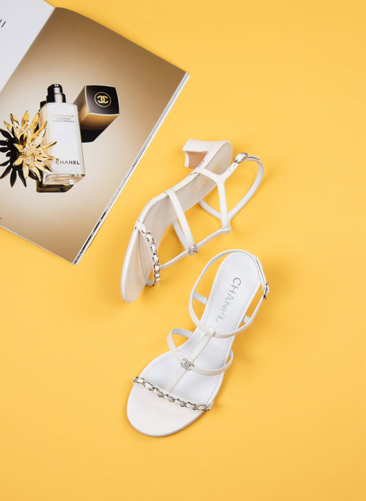 Chanel White Sandals with Chain
