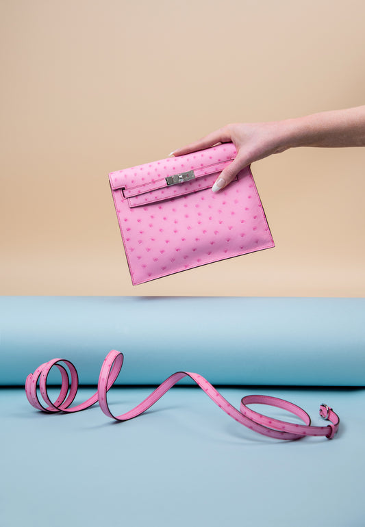 Hermès Kelly Danse Ostrich in Bubblegum PHW