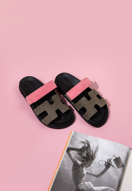 Hermès Chypre Velvet Sandals in Toundra/Rose Du Desert