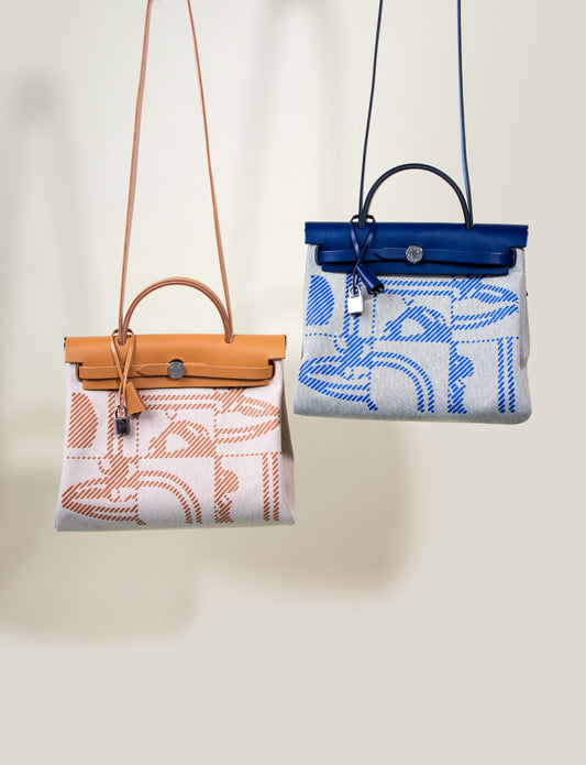 Hermès Herbag 31 Bride de Gala in Neutral & Bleu France/Ecru
