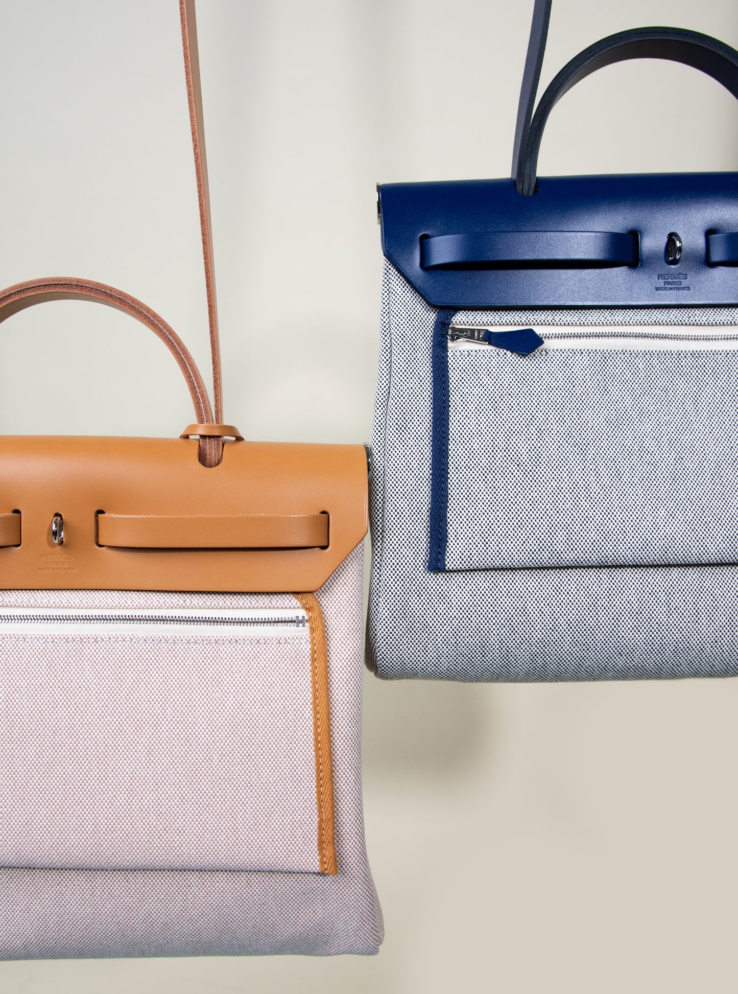 Hermès Herbag 31 Bride de Gala in Neutral & Bleu France/Ecru