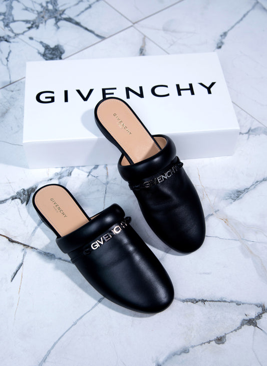 Givenchy Black Logo-Print Backless Mules